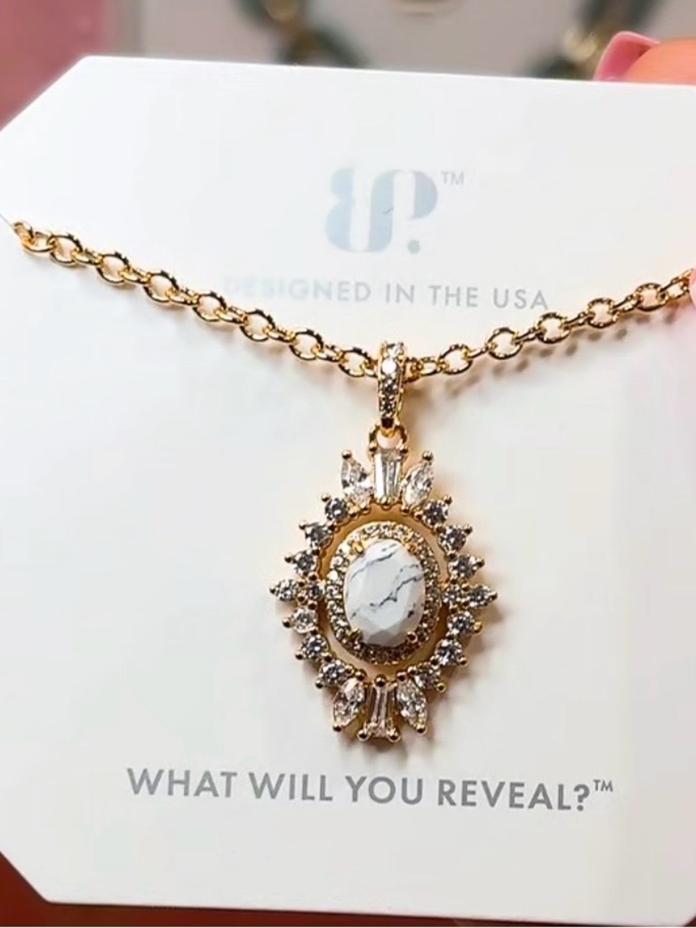 Bomb Party Gold-Tone White Howlite Sunburst Pendant Necklace